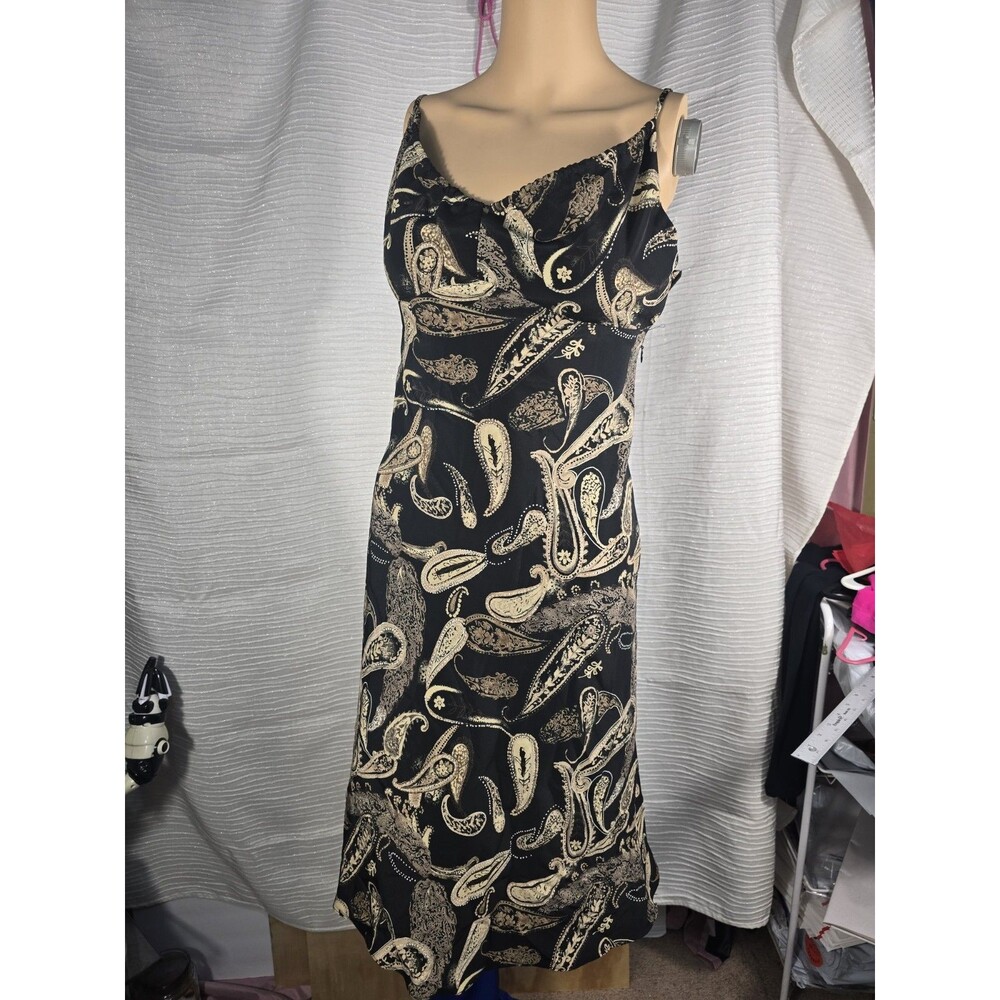 Vintage 90s Y2K Express Slip Dress Babydoll Midi Black Paisley Sz. 1/2.